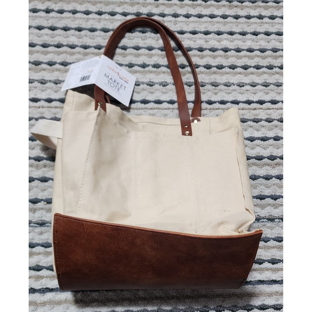 NWT CapaBunga Market Tote Canvas & Leather Farmers Market Wine Picnic Bag MT01